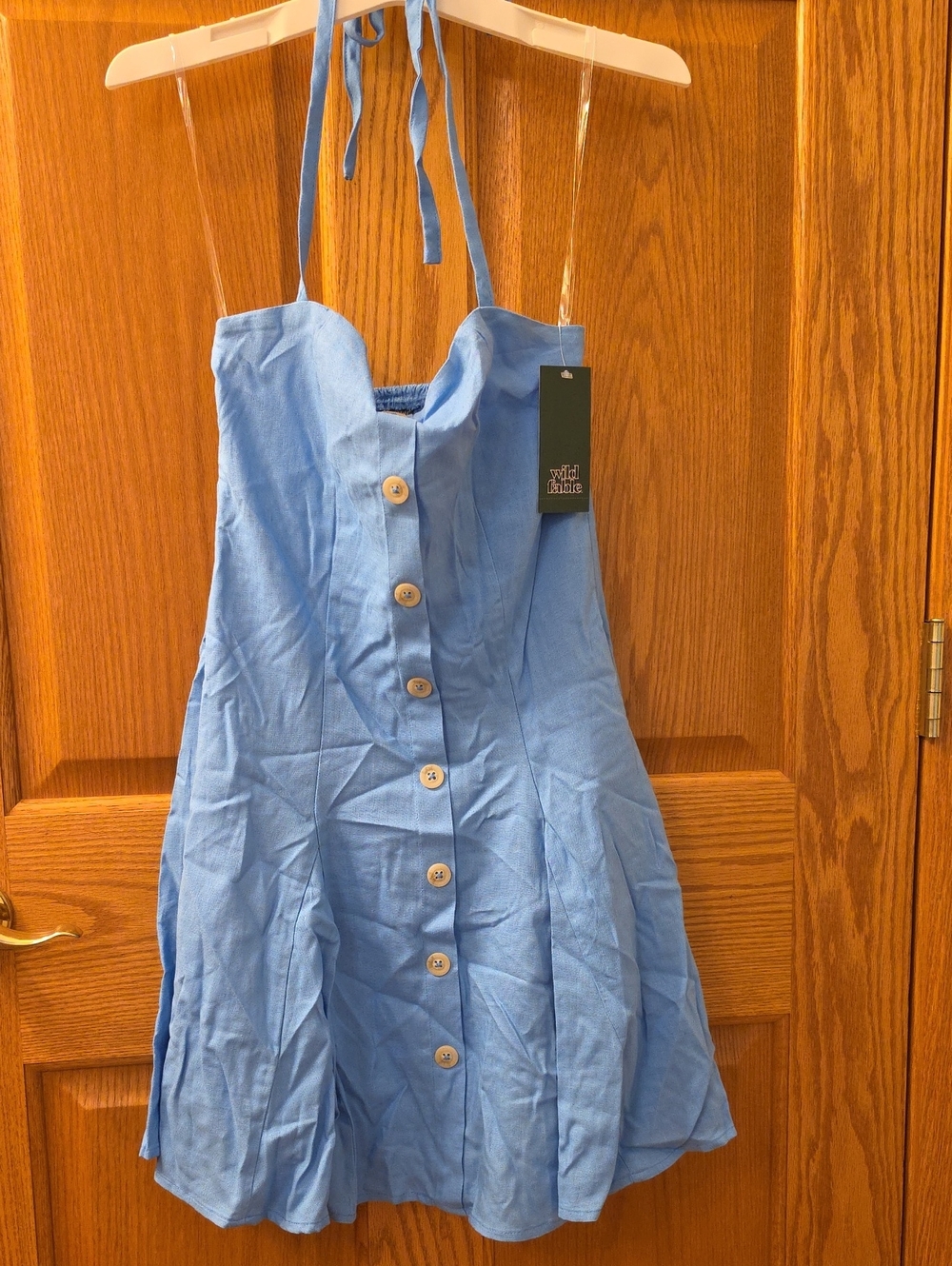 wild fable Light Blue Button-Front Halter Mini Dress